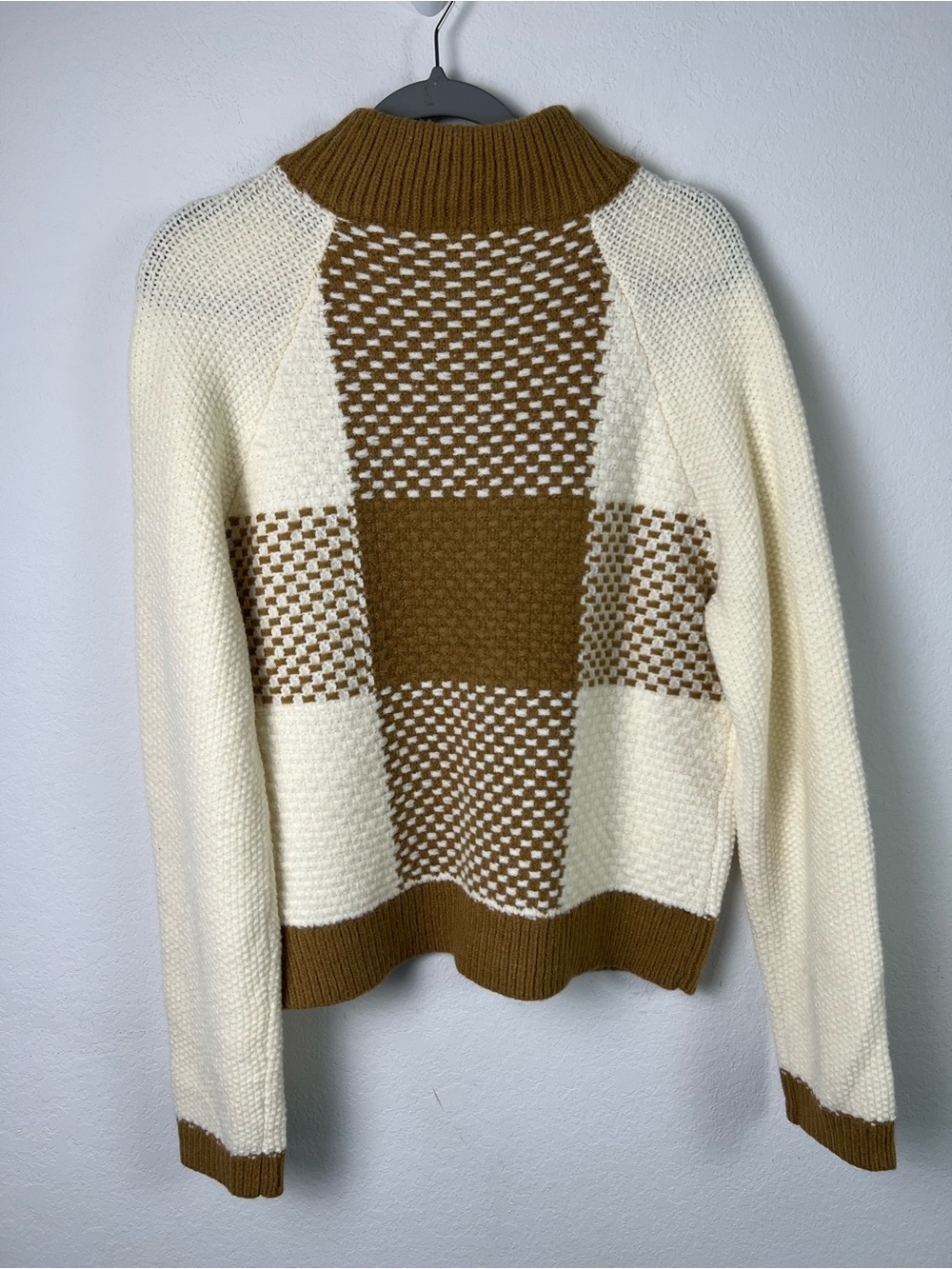 Hem & Thread Cream & Camel Brown Textured Chunky Knit Zip-Up Cardigan